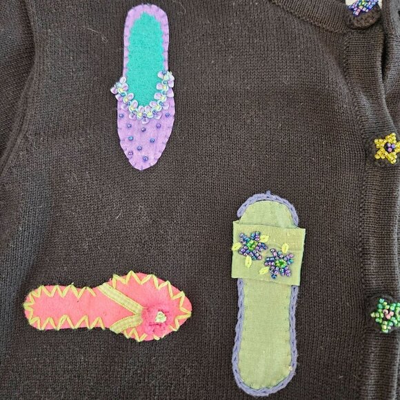 Talbots Petites Small Black Cardigan Beaded Embroidered Sandal Beach Vintage - Picture 7 of 14